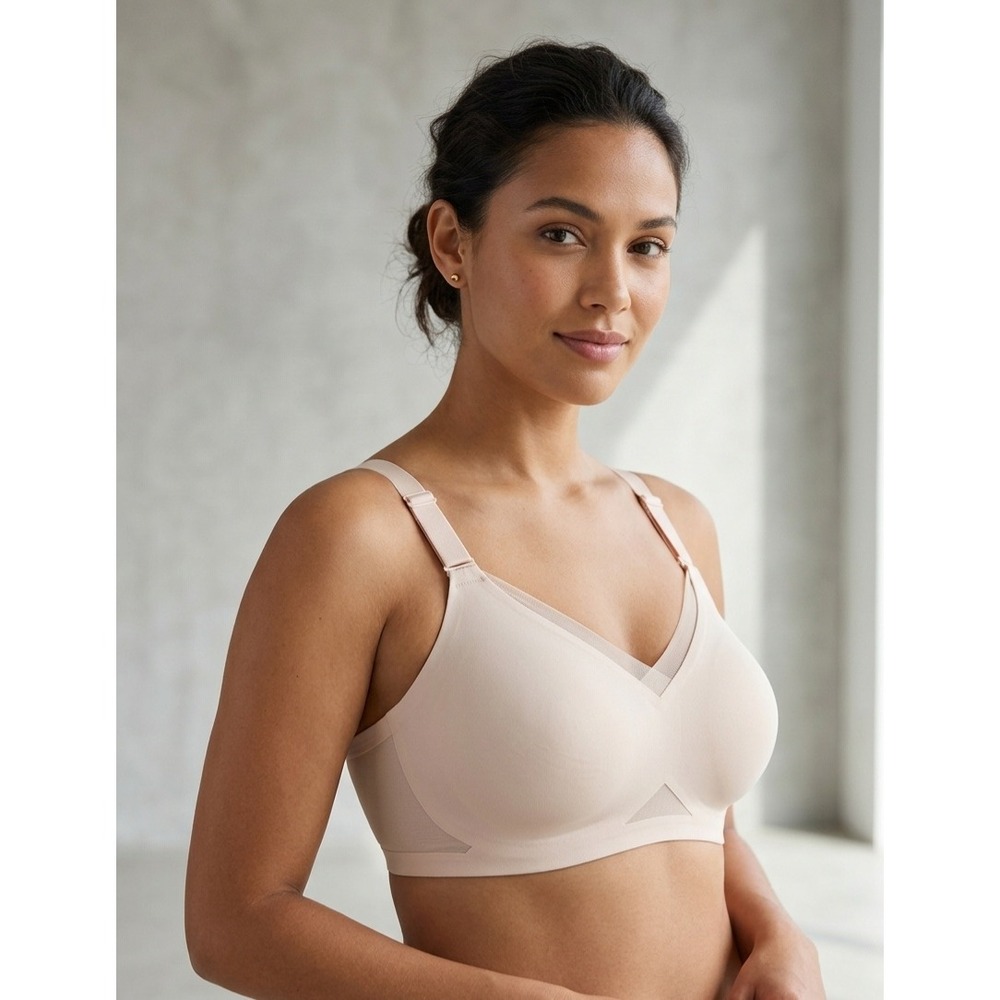 Honeylove Crossover Wireless Supportive Comfort Mesh Trim Bra Nude 40C/D